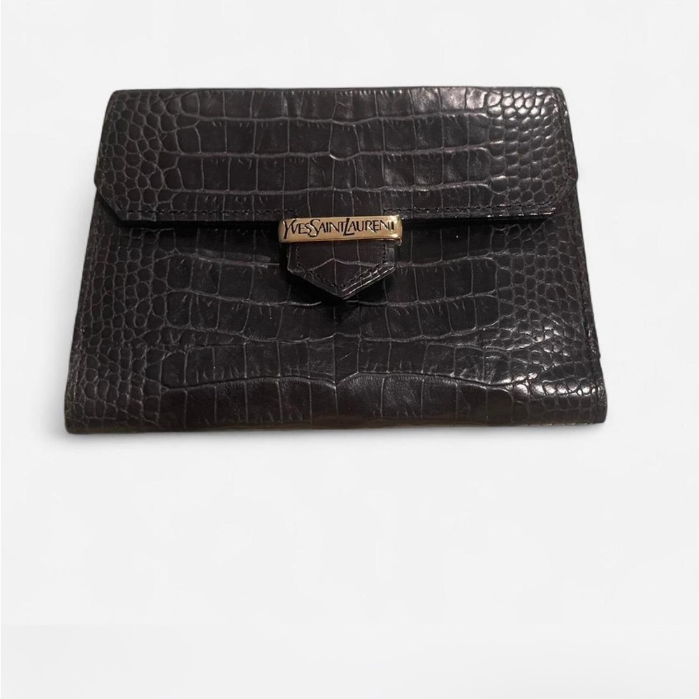 Yves Saint Laurent Black Croc Embossed Pouch